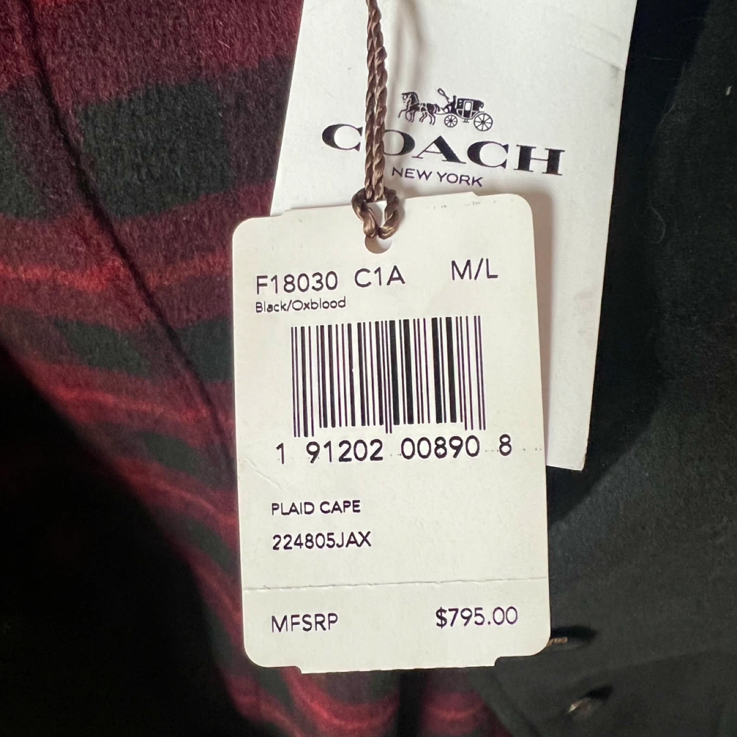 Coach Plaid Cape Black/Oxblood M/L - photo 2