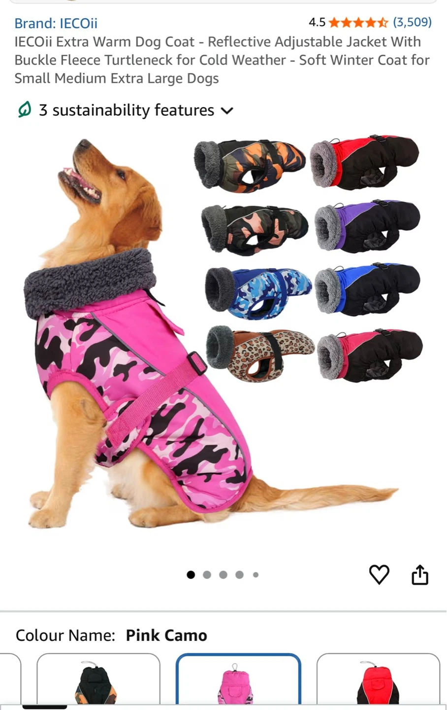 IECoii Extra Warm Dog Coat - Pink Camo - photo 5