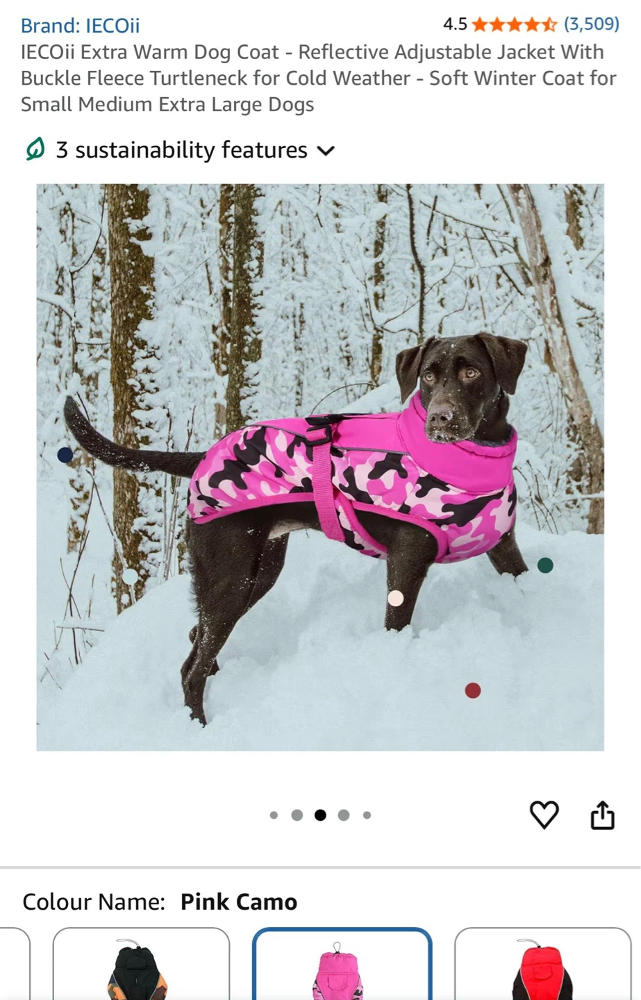 IECoii Extra Warm Dog Coat - Pink Camo