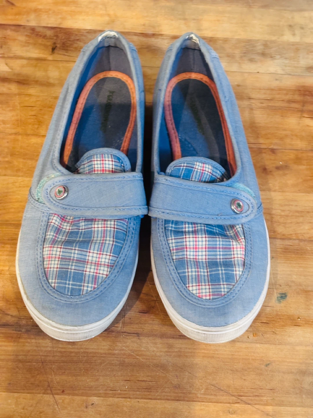 Blue Plaid Canvas Slip-On Shoes