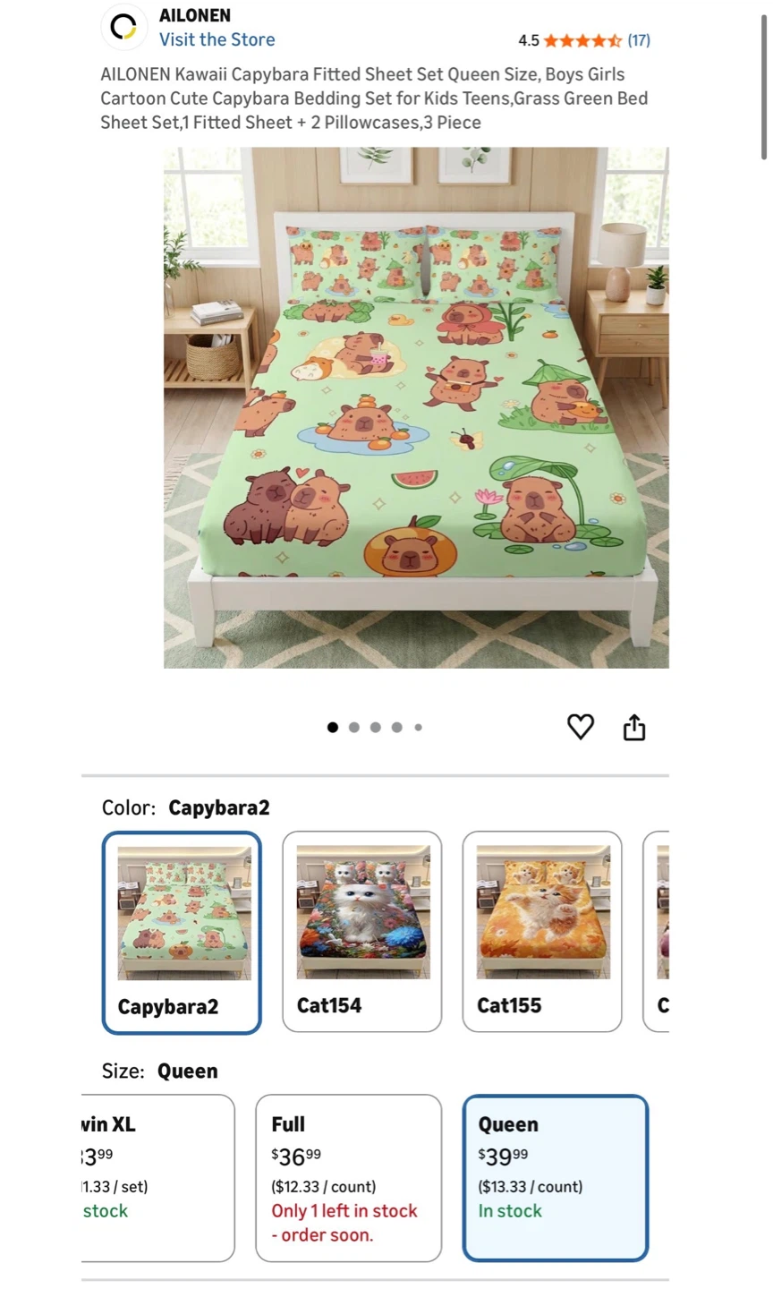 AILONEN Kawaii Capybara Fitted Sheet Set Queen Size Bedding - photo 2