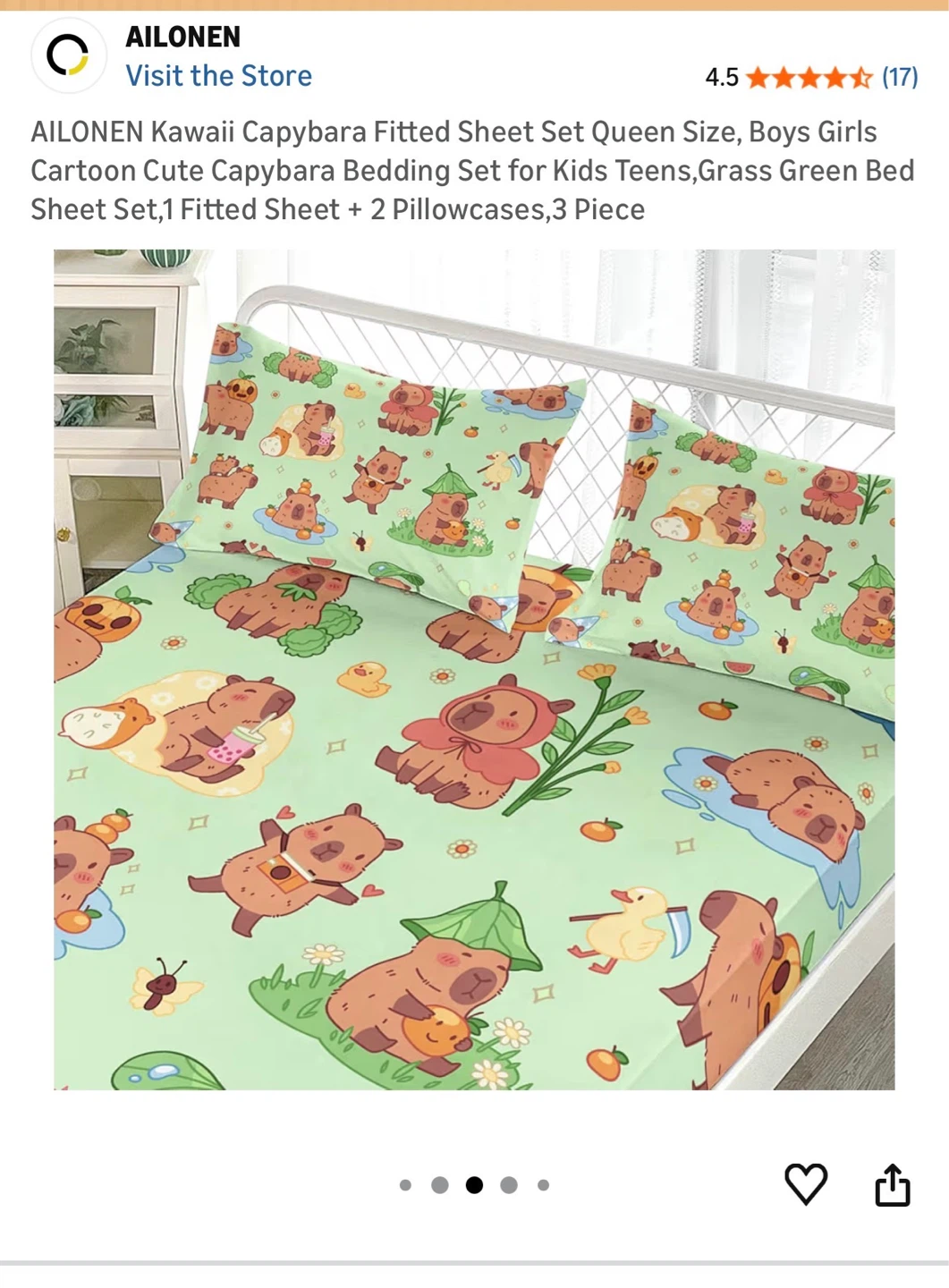 AILONEN Kawaii Capybara Fitted Sheet Set Queen Size Bedding - photo 3