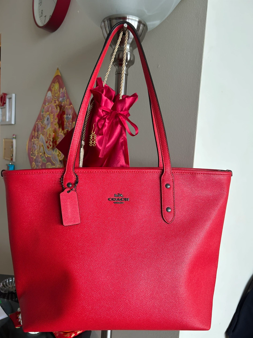 Coach Red Leather Tote Bag