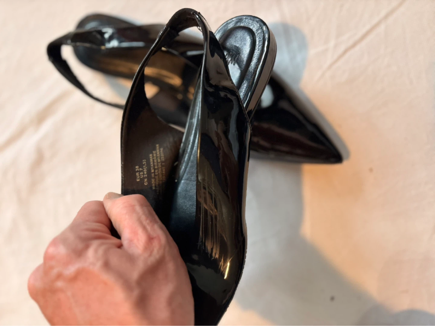 Black Patent Slingback Heels - Size 7