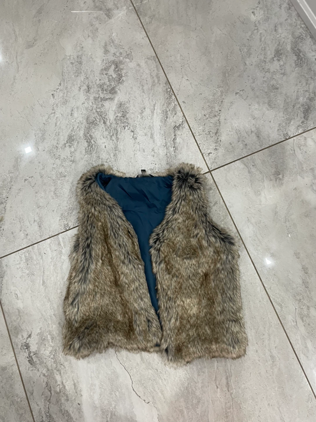 Faux Fur Vest - Brown/Grey