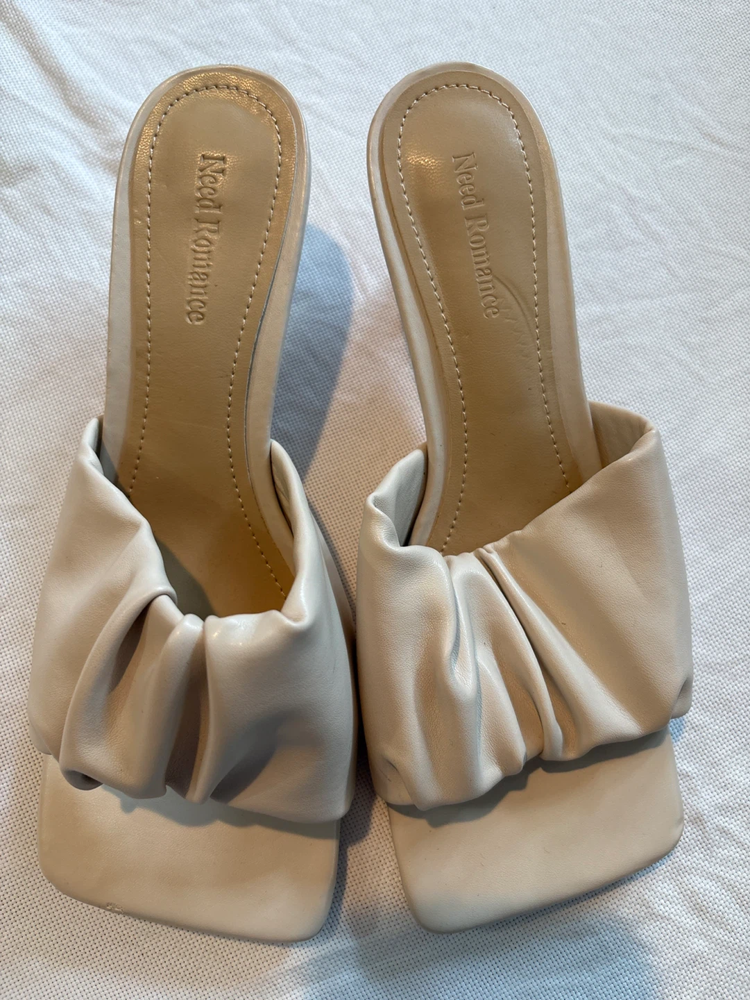 Need for Romance Ruched Slide Heels Beige