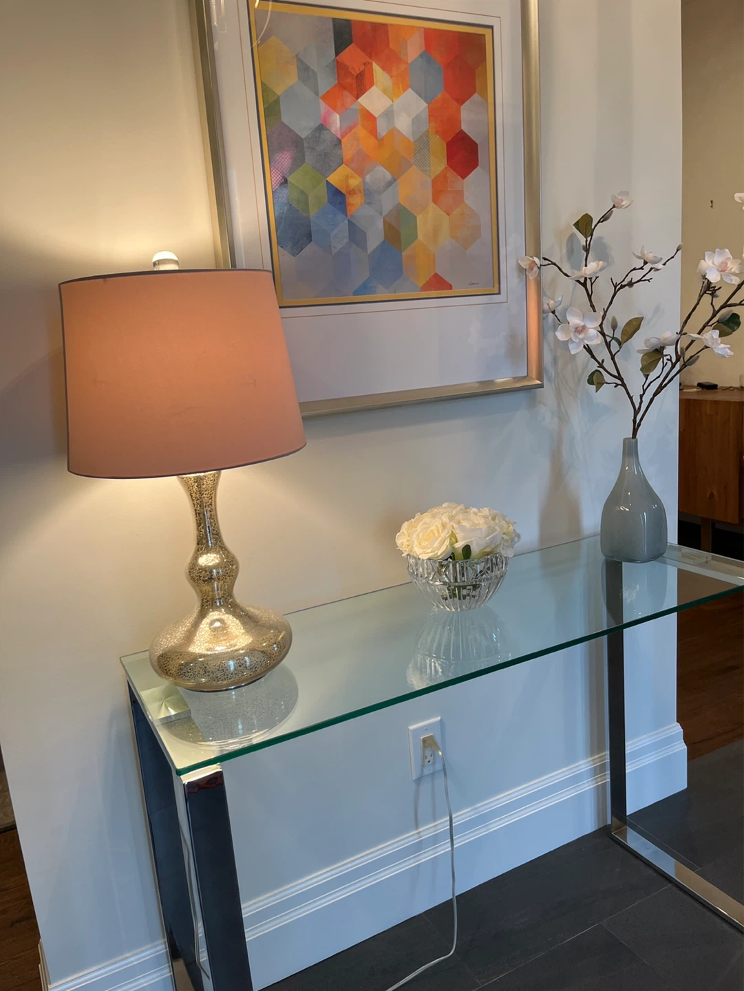 Glass top console table with chrome legs - photo 3