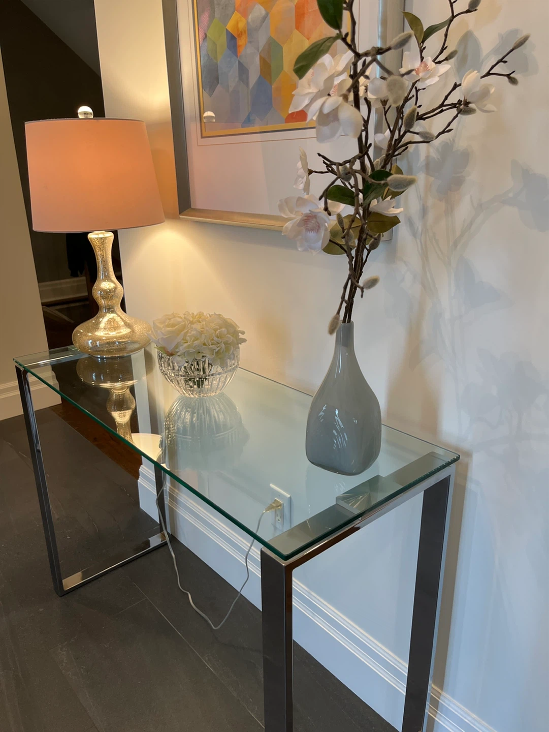 Glass top console table with chrome legs - photo 2