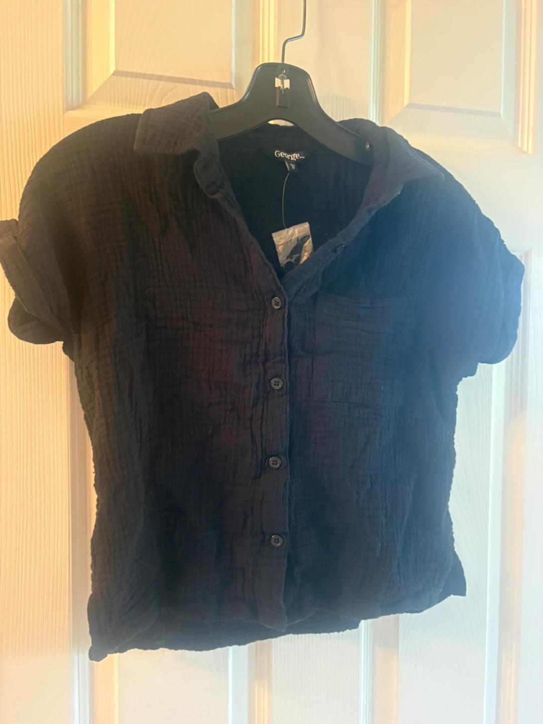 George Black Gauze Short-Sleeve Button-Up Shirt