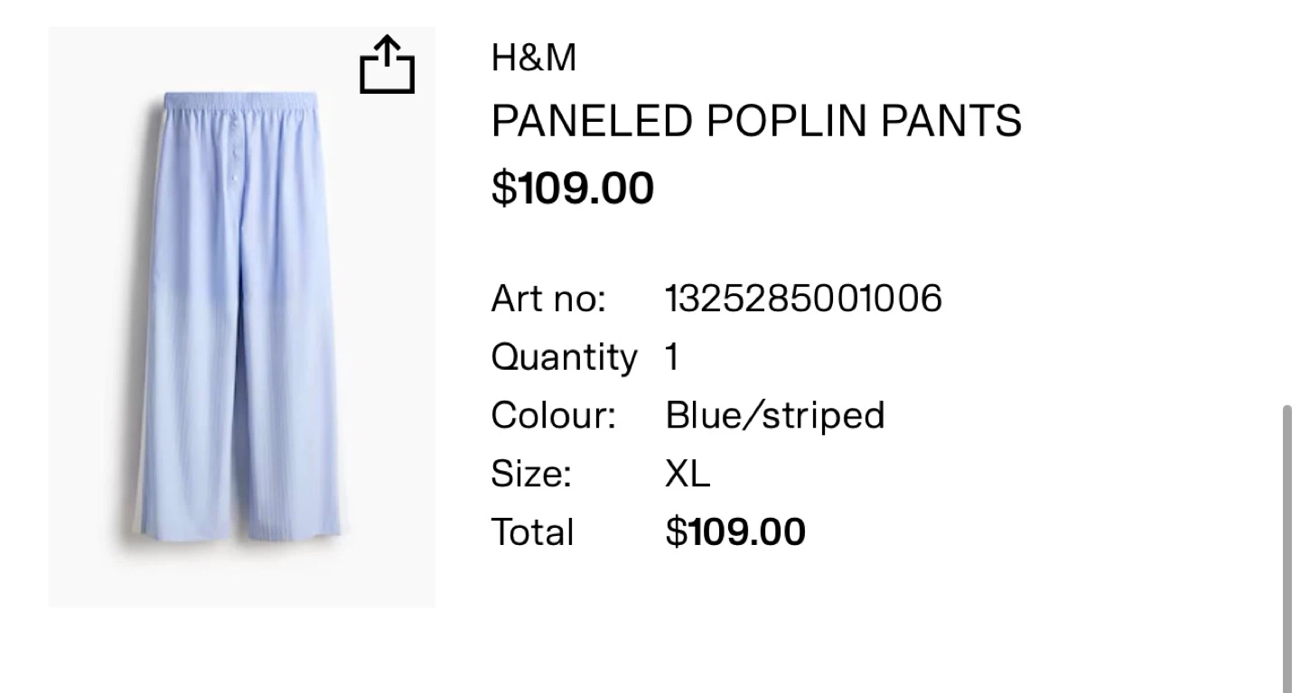 H&M Paneled Poplin Pants - Blue/Striped, Size L - photo 4