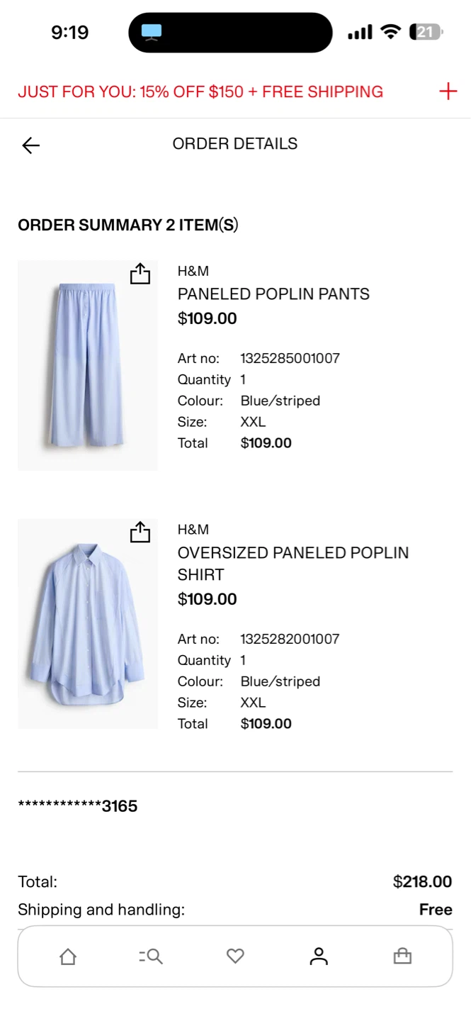 H&M Paneled Poplin Pants - Blue/Striped, Size L - photo 2