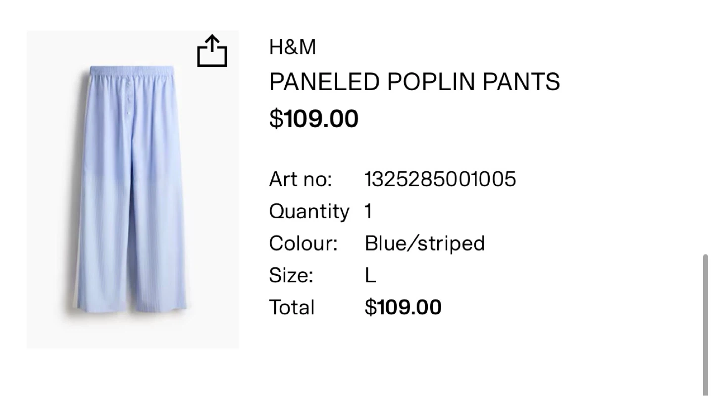 H&M Paneled Poplin Pants - Blue/Striped, Size L - photo 5