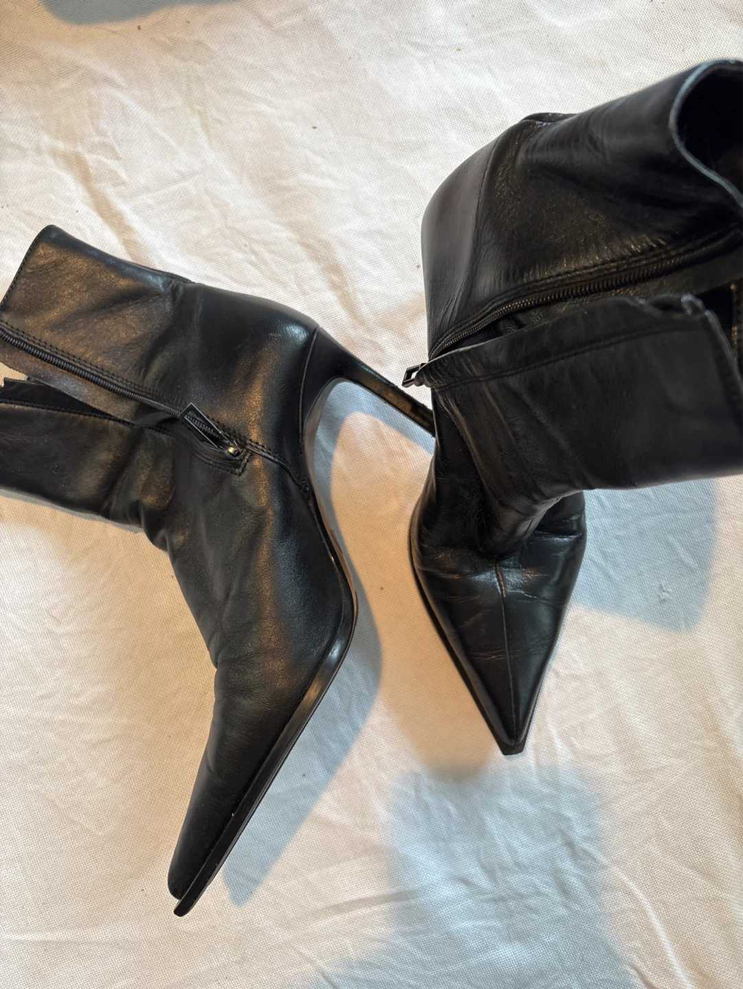 ZARA Black Leather Heeled Ankle Boots - Size 37