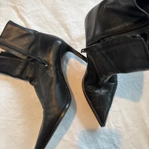ZARA Black Leather Heeled Ankle Boots - Size 37