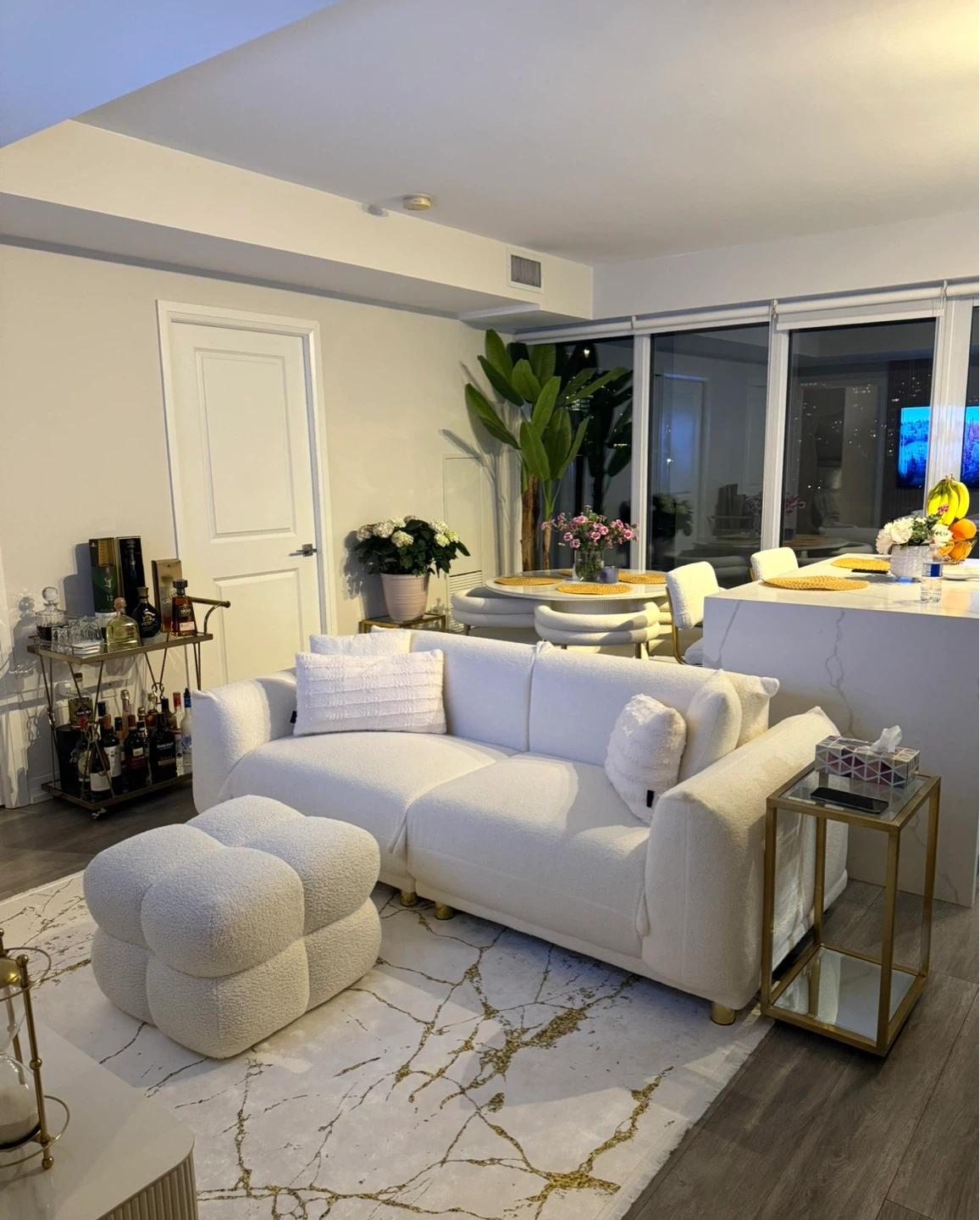 Cream Boucle Sofa with Ottoman