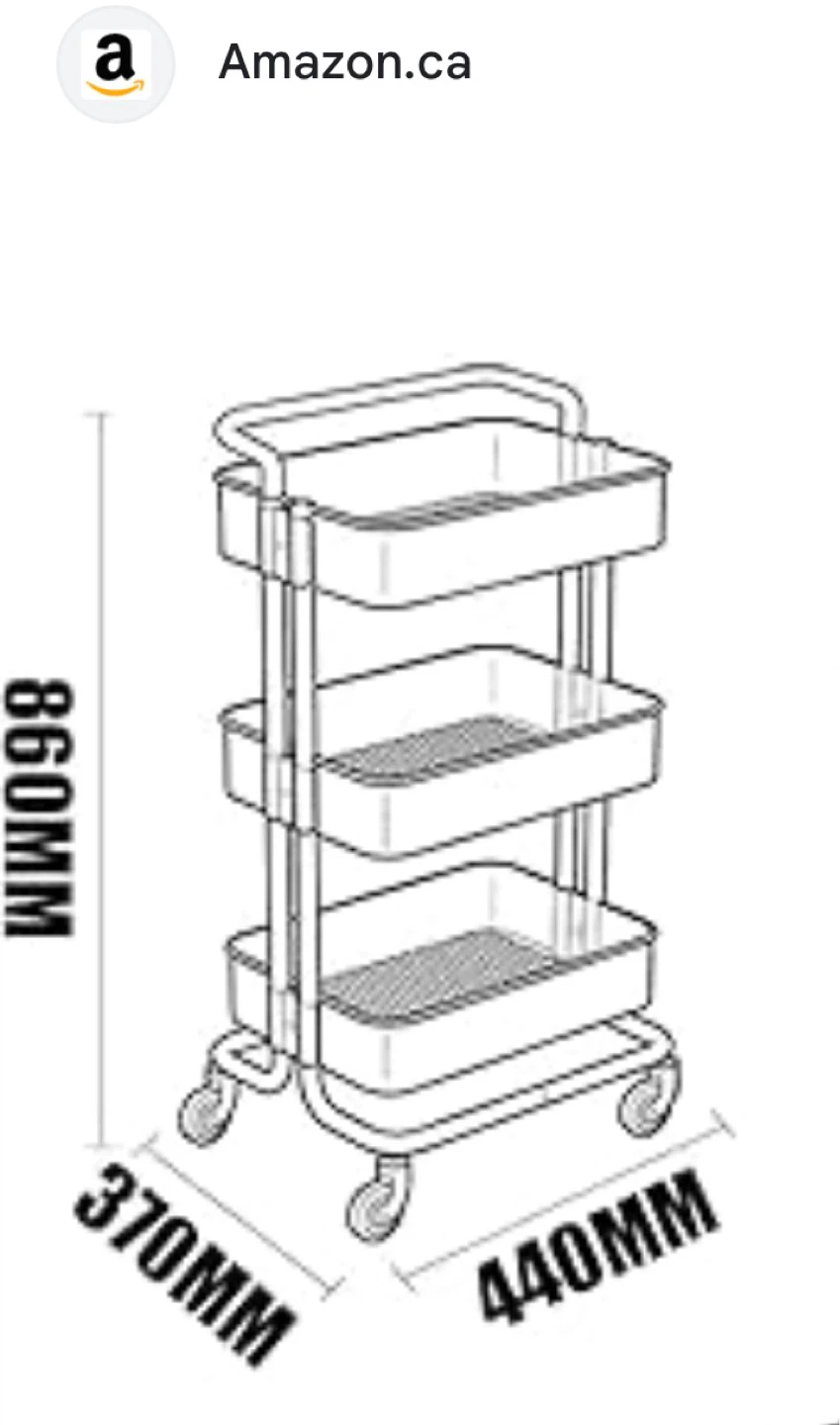 PIPCEI 3-Tier Rolling Utility Cart - Dark Grey - photo 3