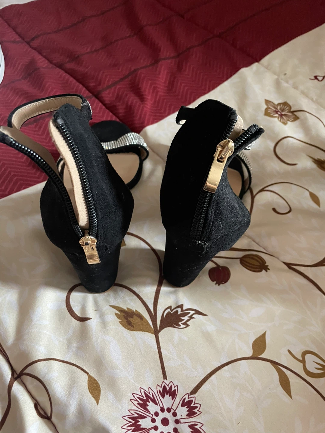 Women's Black and Silver Heeled Sandals with Rhinestones - photo 3