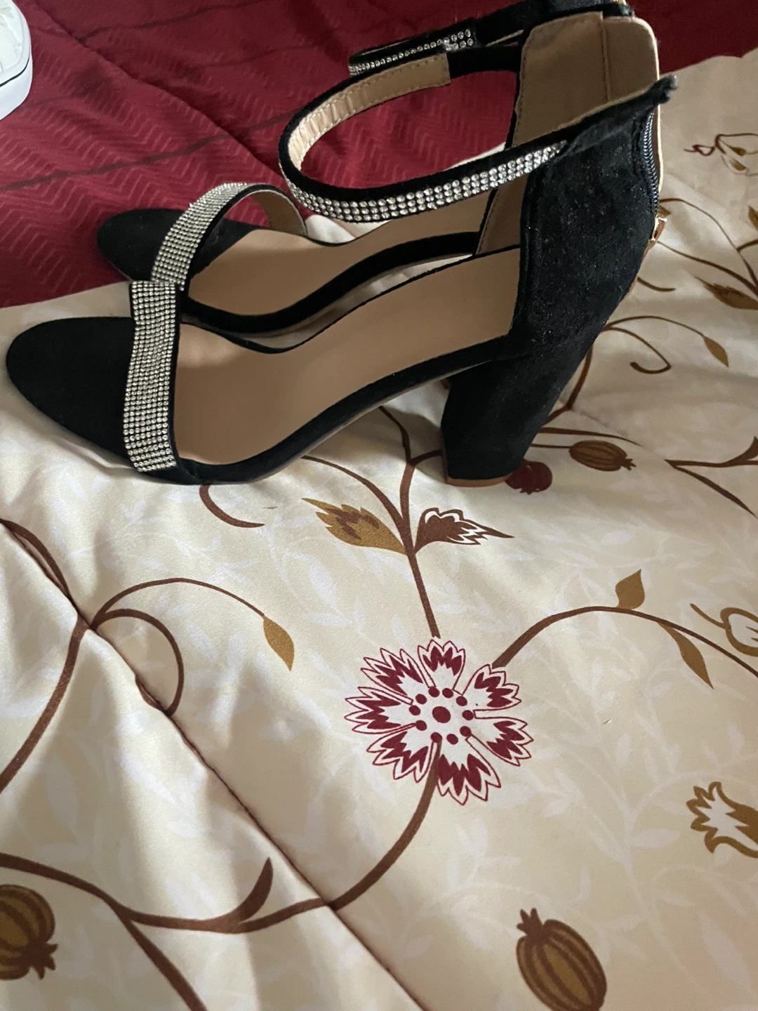 Women's Black and Silver Heeled Sandals with Rhinestones - photo 2