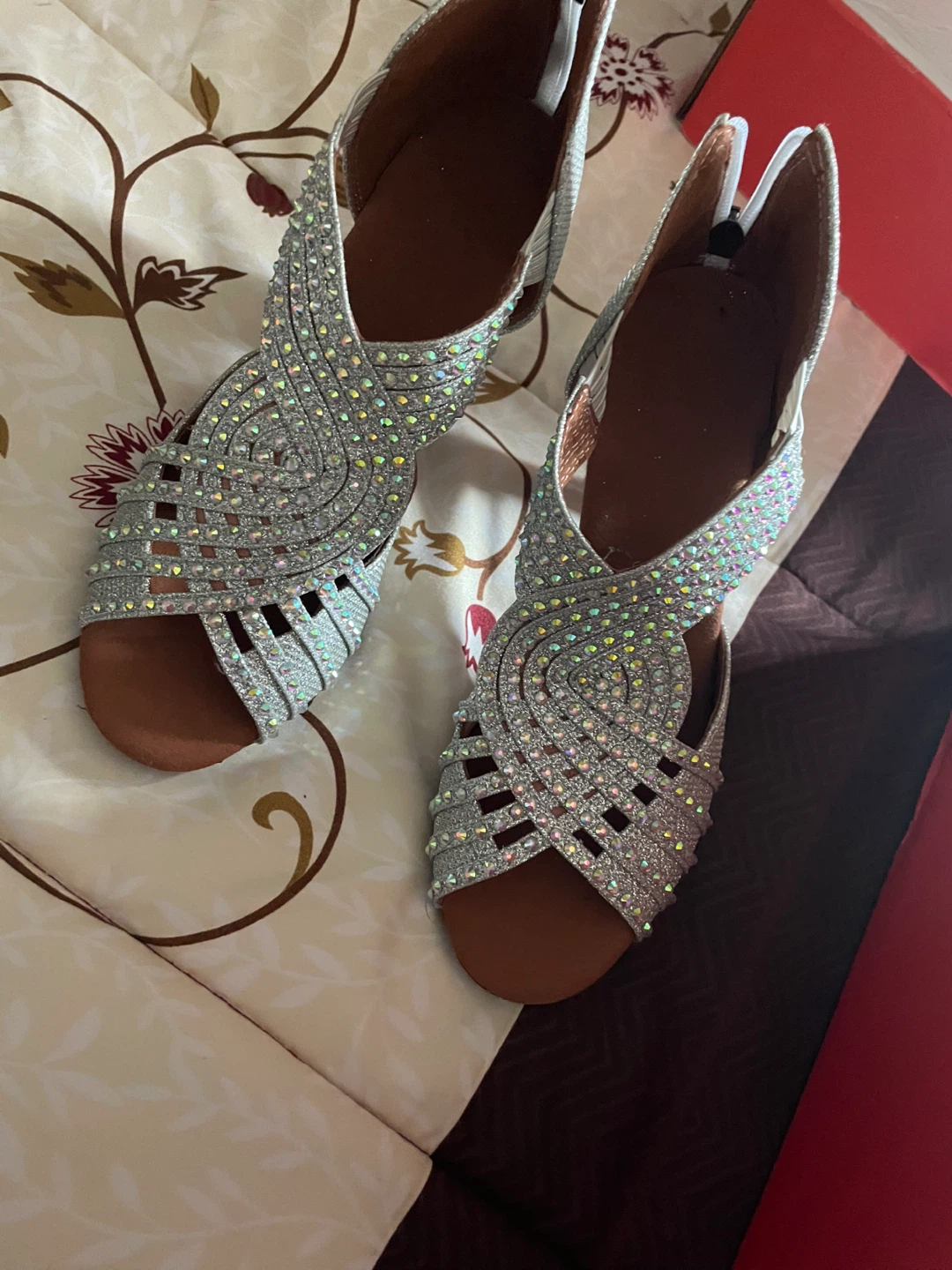 Women's Black and Silver Heeled Sandals with Rhinestones - photo 5
