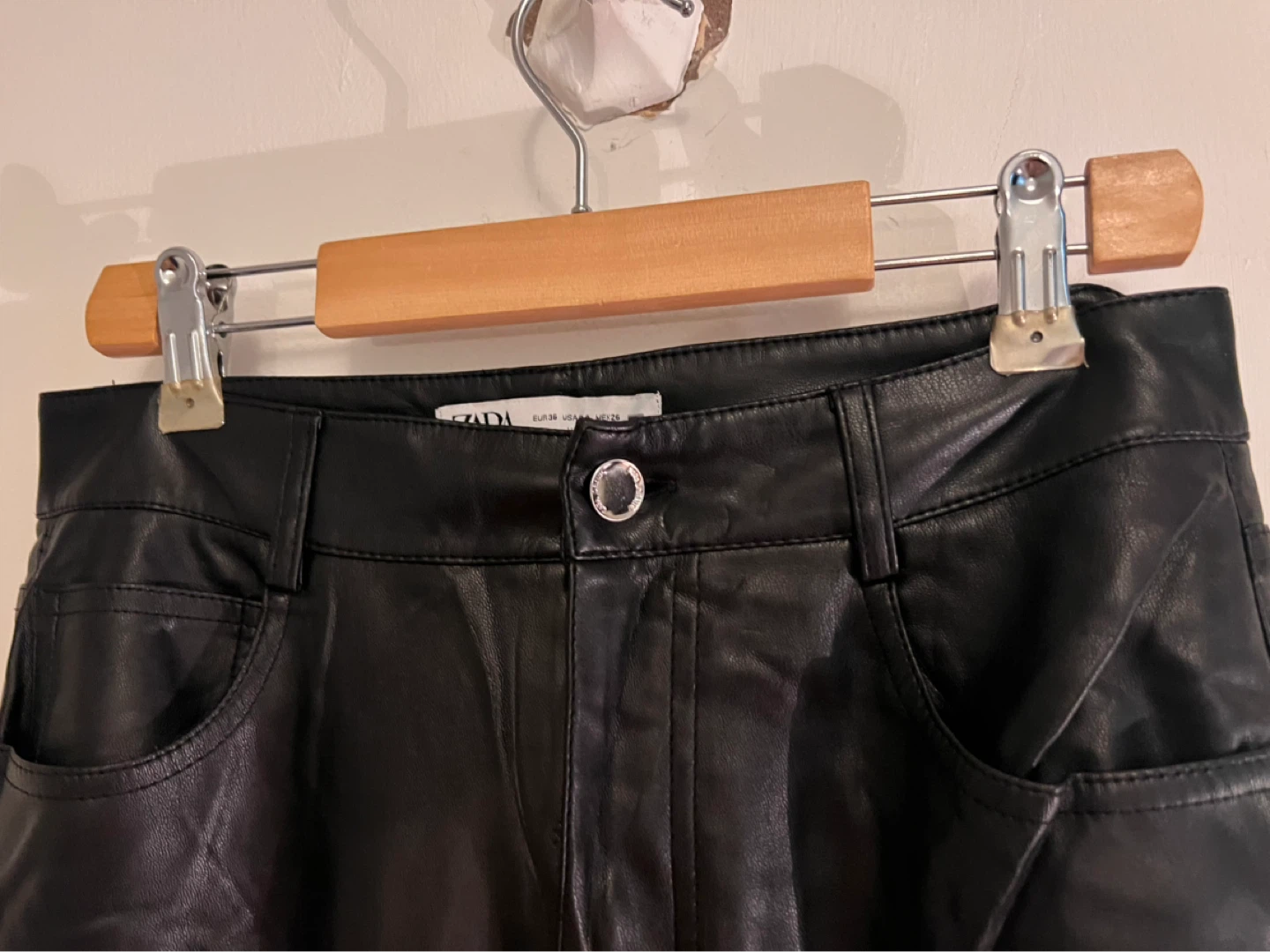 Zara Black Faux Leather Pants - 36 - photo 2