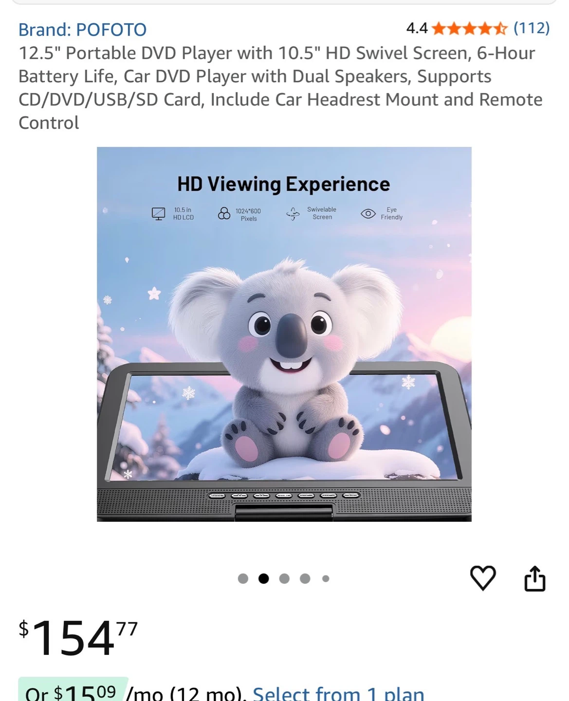 POFOTO 12.5" Portable Swivel Screen DVD Player - photo 4