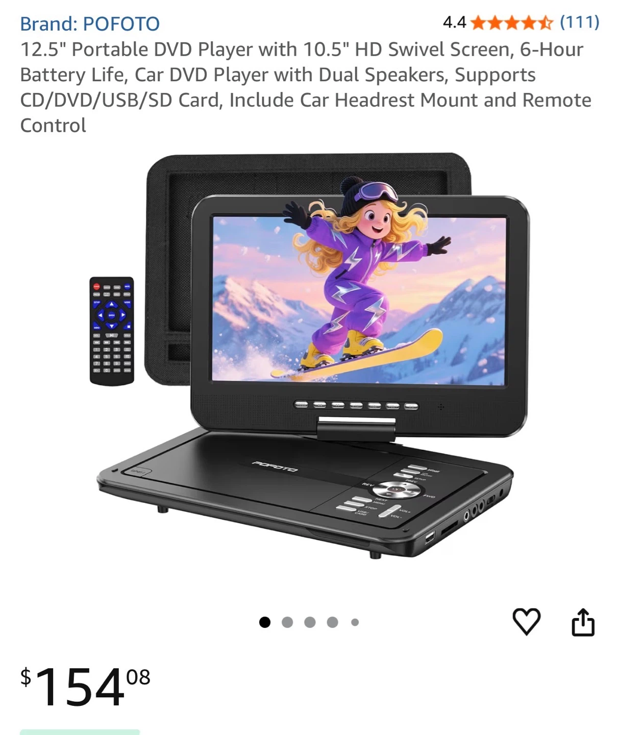 POFOTO 12.5" Portable Swivel Screen DVD Player - photo 3