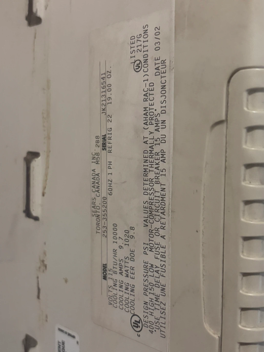 Kenmore Air Conditioner JK21316541 - photo 2