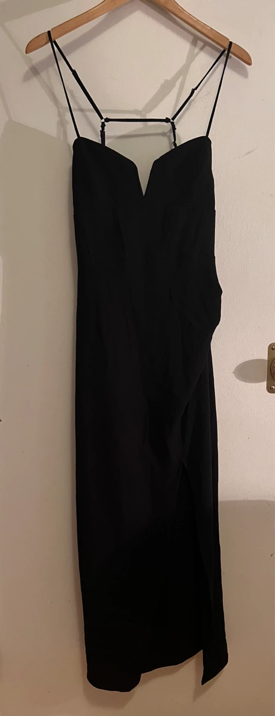 Black Zara Spaghetti Strap V-Neck Maxi Dress with Slit - photo 2