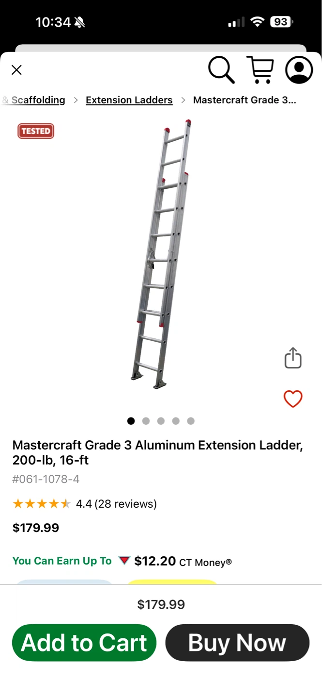 Mastercraft Grade 3 Aluminum Extension Ladder, 16-ft