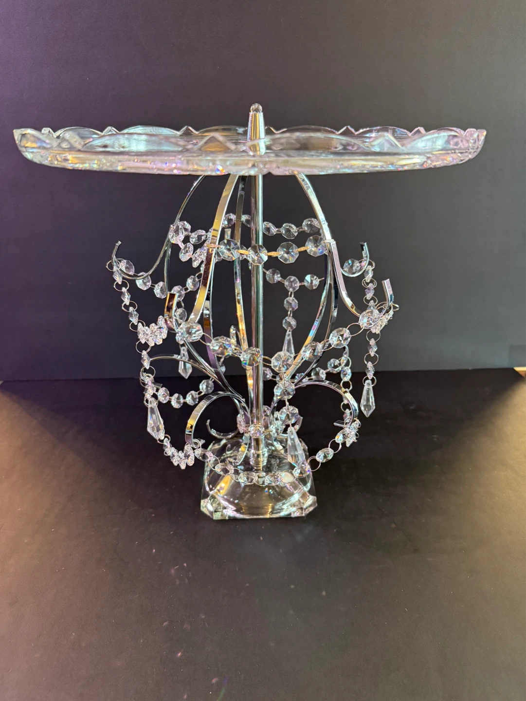 Crystal Cake Stand with Beaded Accents