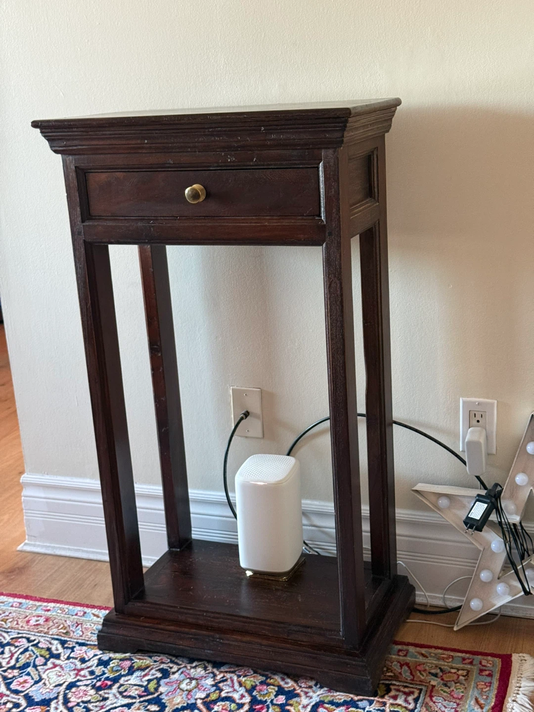 Solid Wood Vintage Side Table Pedestal Stand With Drawer - photo 2