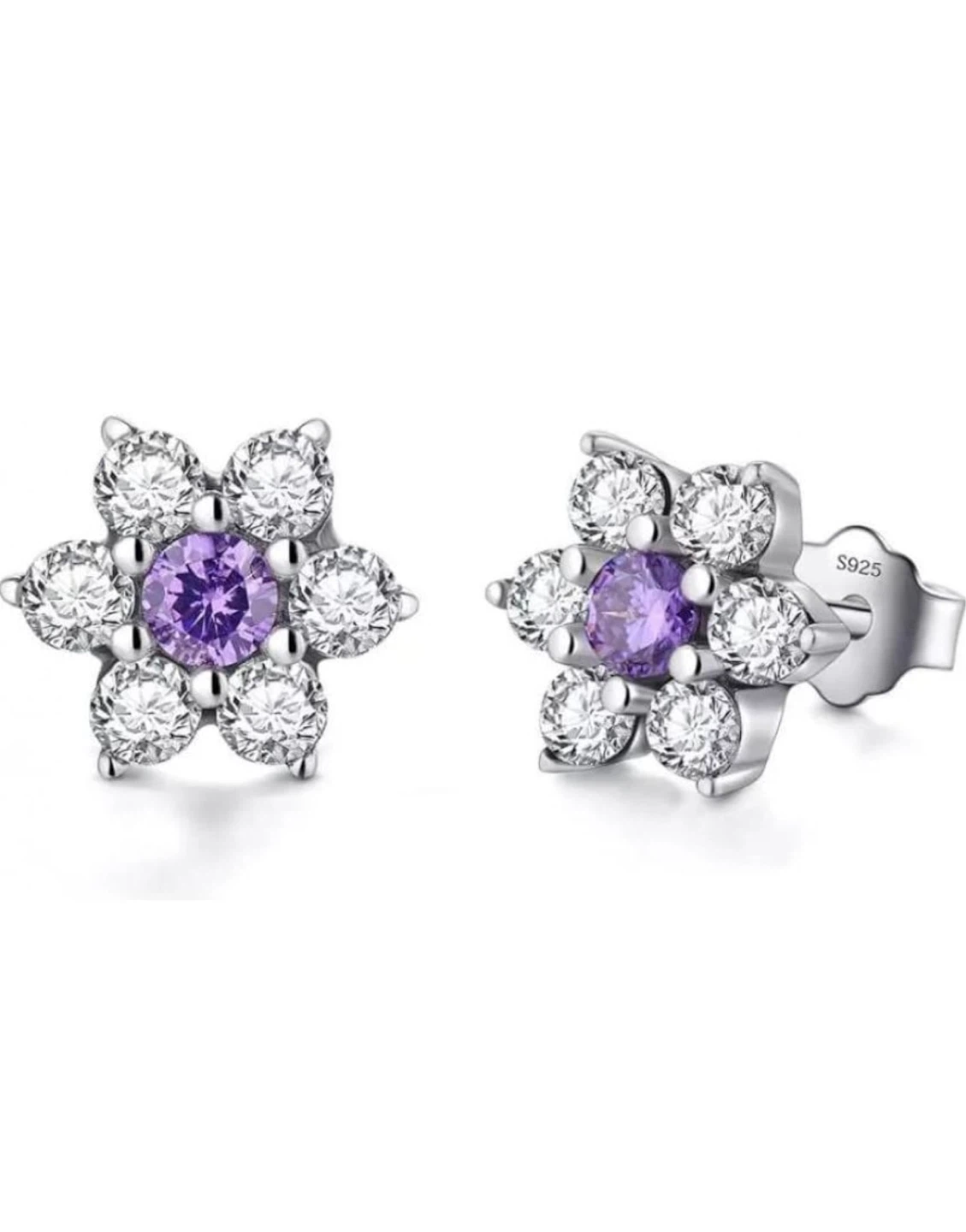 Pandora Flower Stud Earrings with Purple and Clear Stones
