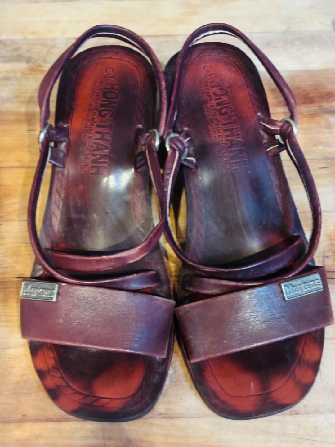 Dr. Martens Burgundy Leather Strappy Block Heel Sandals