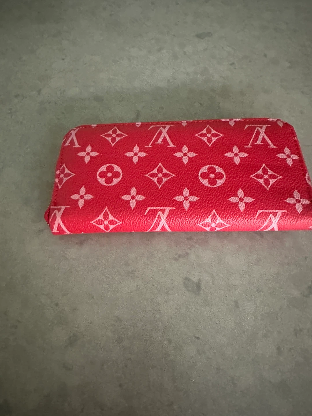 Red Monogram Zipped Wallet