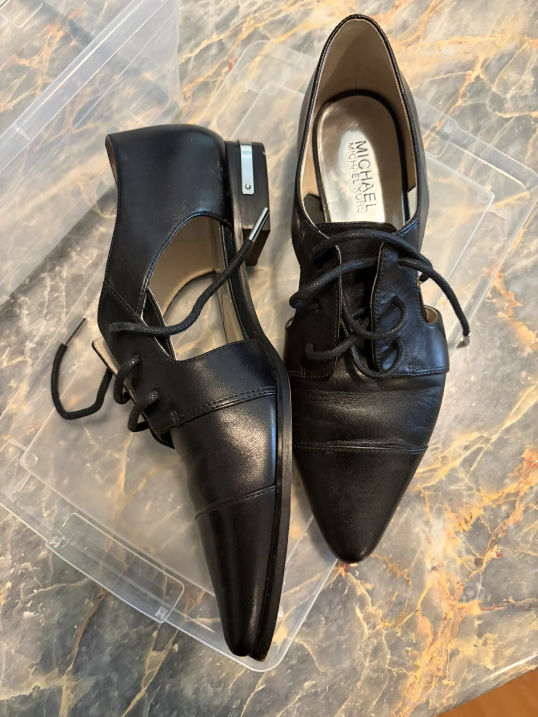 Michael Kors Black Leather Lace-Up Cutout Heels Size 8 - photo 2