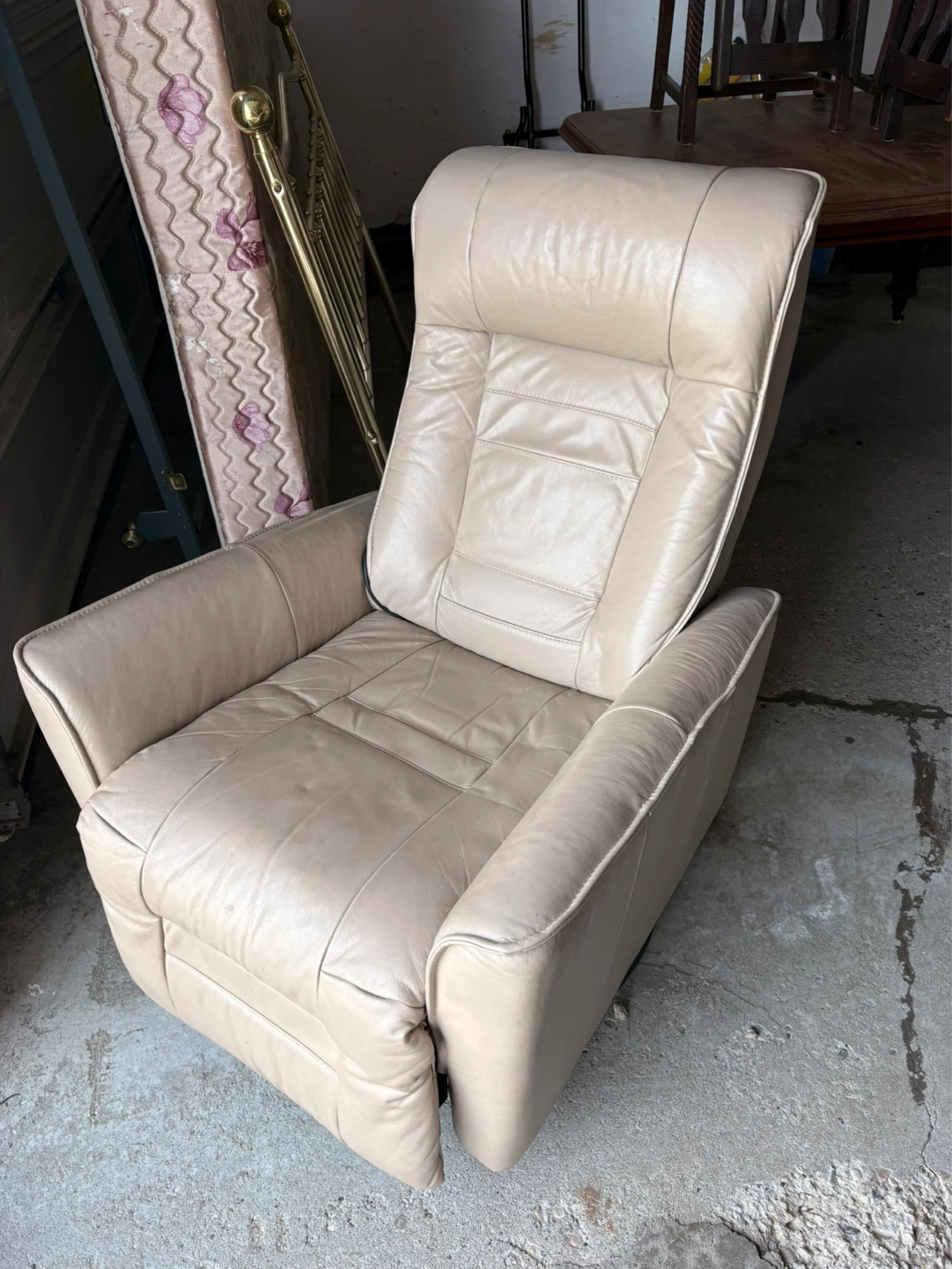 Beige Leather Recliner Chair