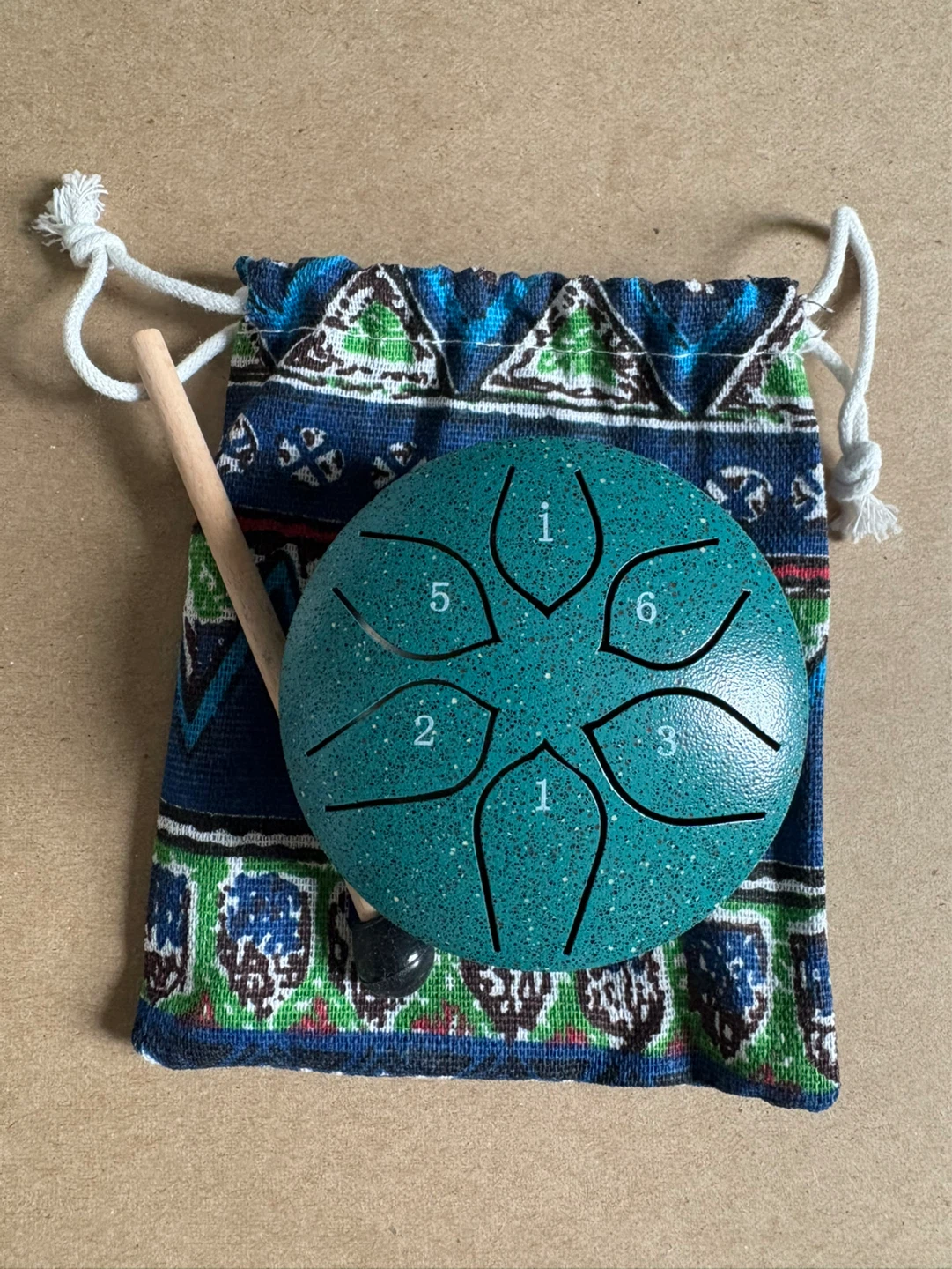 Teal Steel Tongue Drum with Mallet and Bag