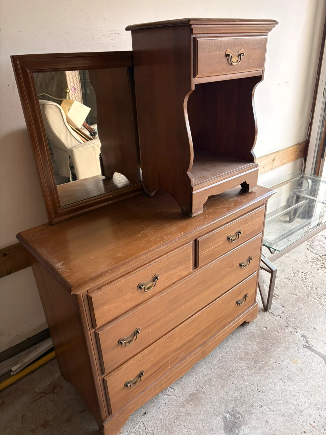 Wooden Dresser with Mirror and Hutch