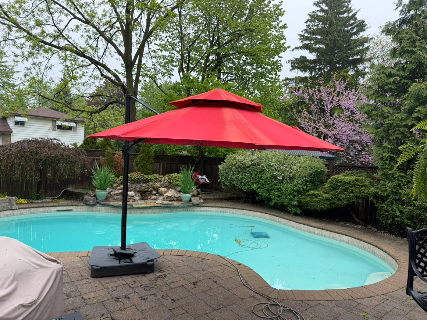 Red Cantilever Patio Umbrella with Base