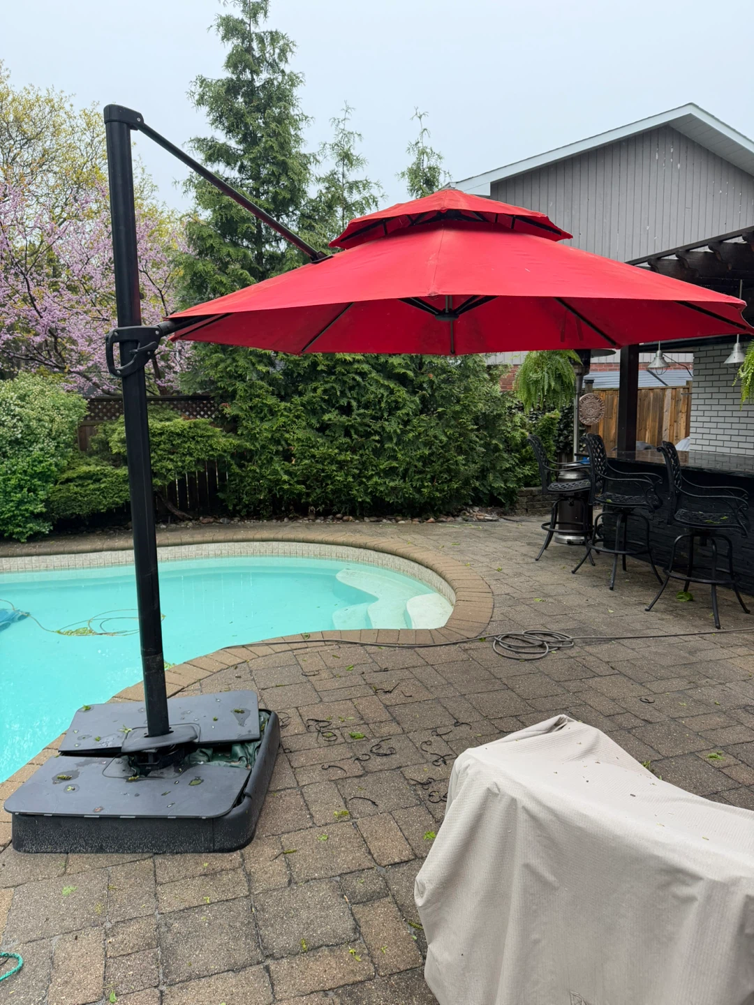 Red Cantilever Patio Umbrella with Base - photo 2