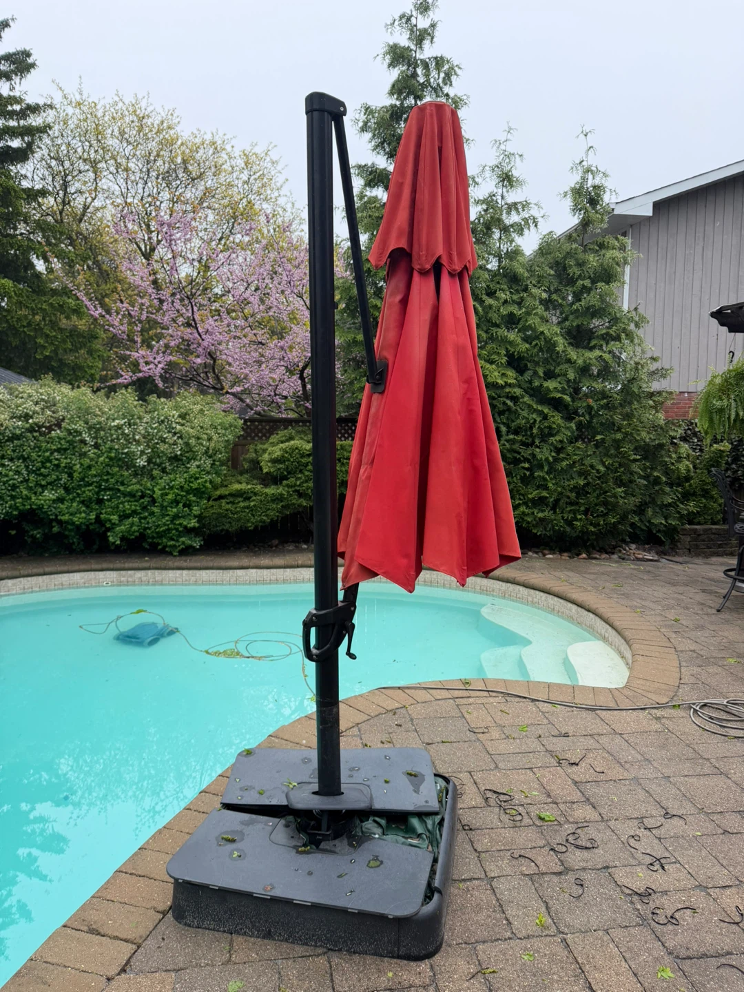Red Cantilever Patio Umbrella with Base - photo 3