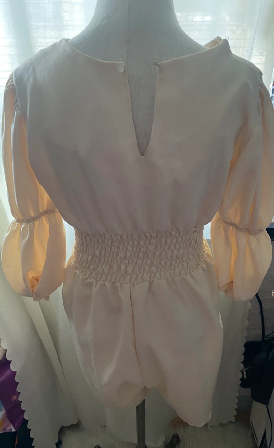 Cream Puff Sleeve Smocked Waist Mini Dress - photo 3
