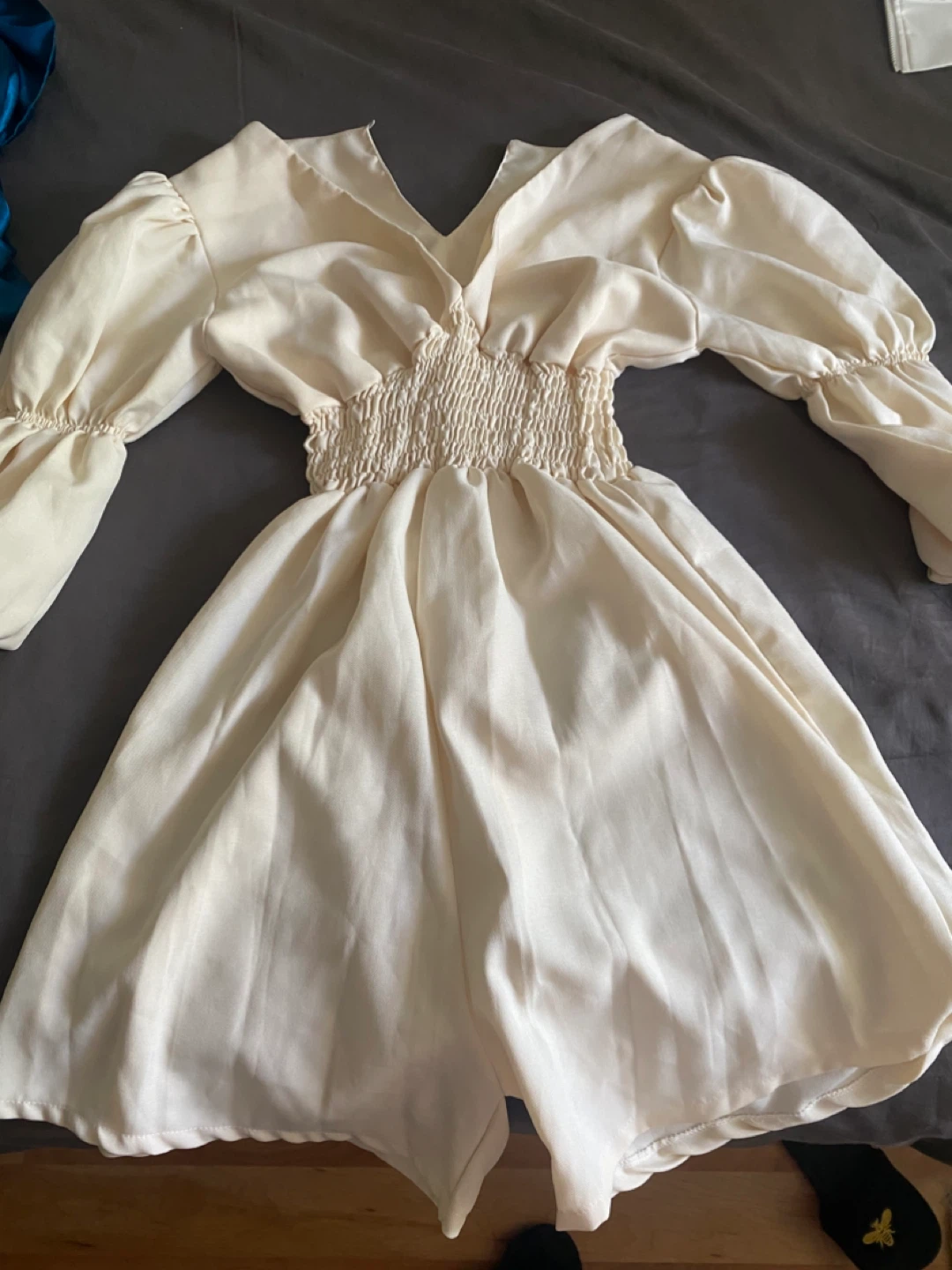Cream Puff Sleeve Smocked Waist Mini Dress