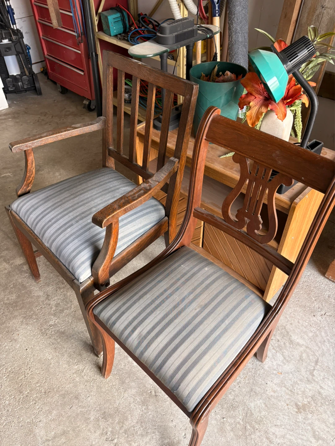 Wooden Dining Chairs with Striped Upholstery (Set of 2)