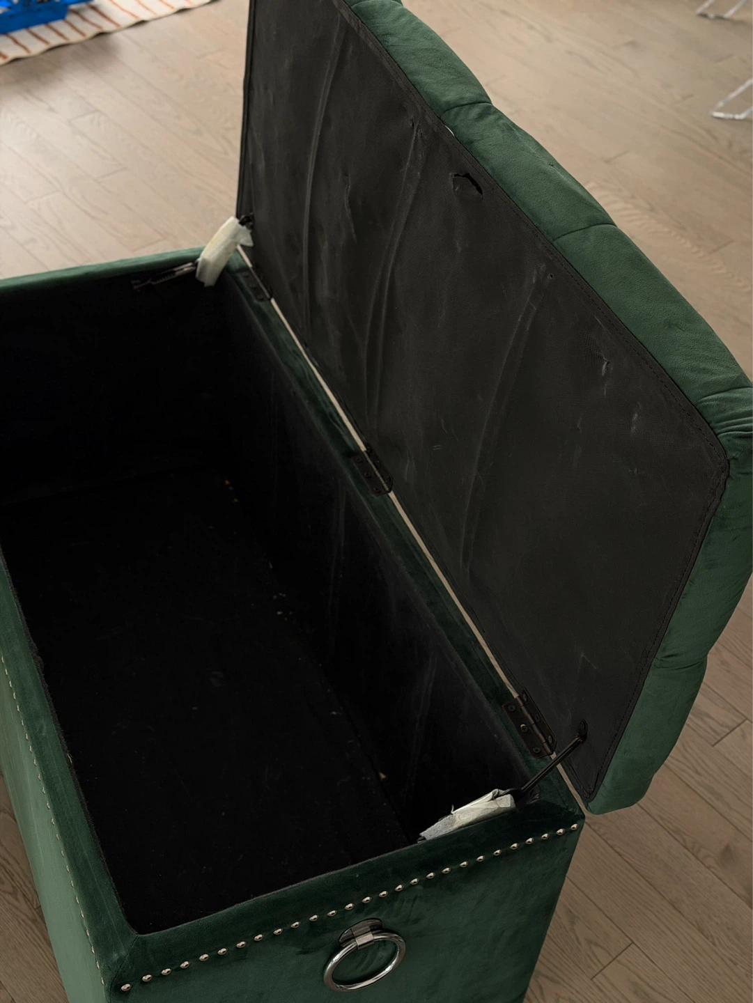 Dark Green Velvet Storage Ottoman Bench with Tufted Lid - photo 2