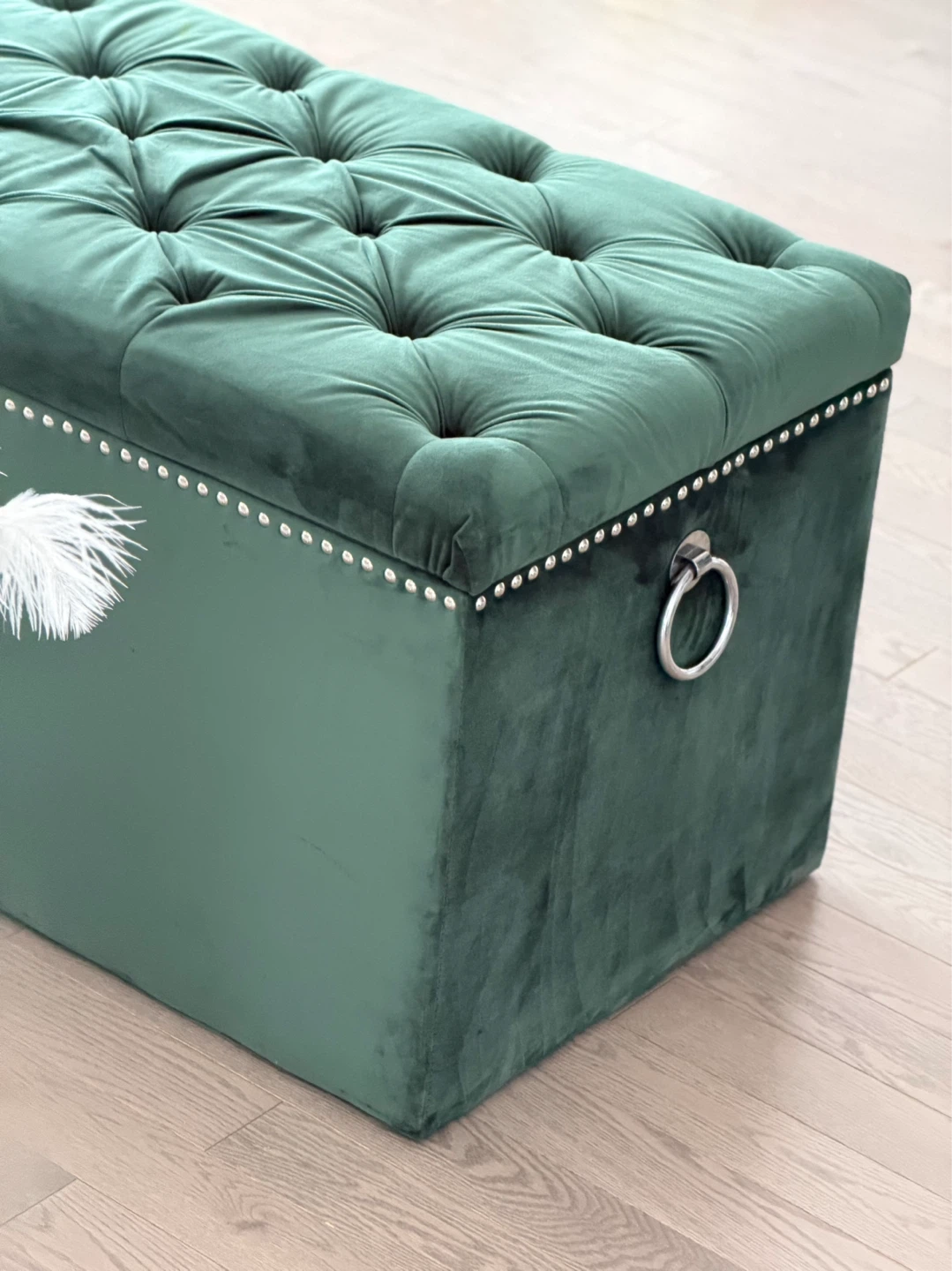 Dark Green Velvet Storage Ottoman Bench with Tufted Lid - photo 3