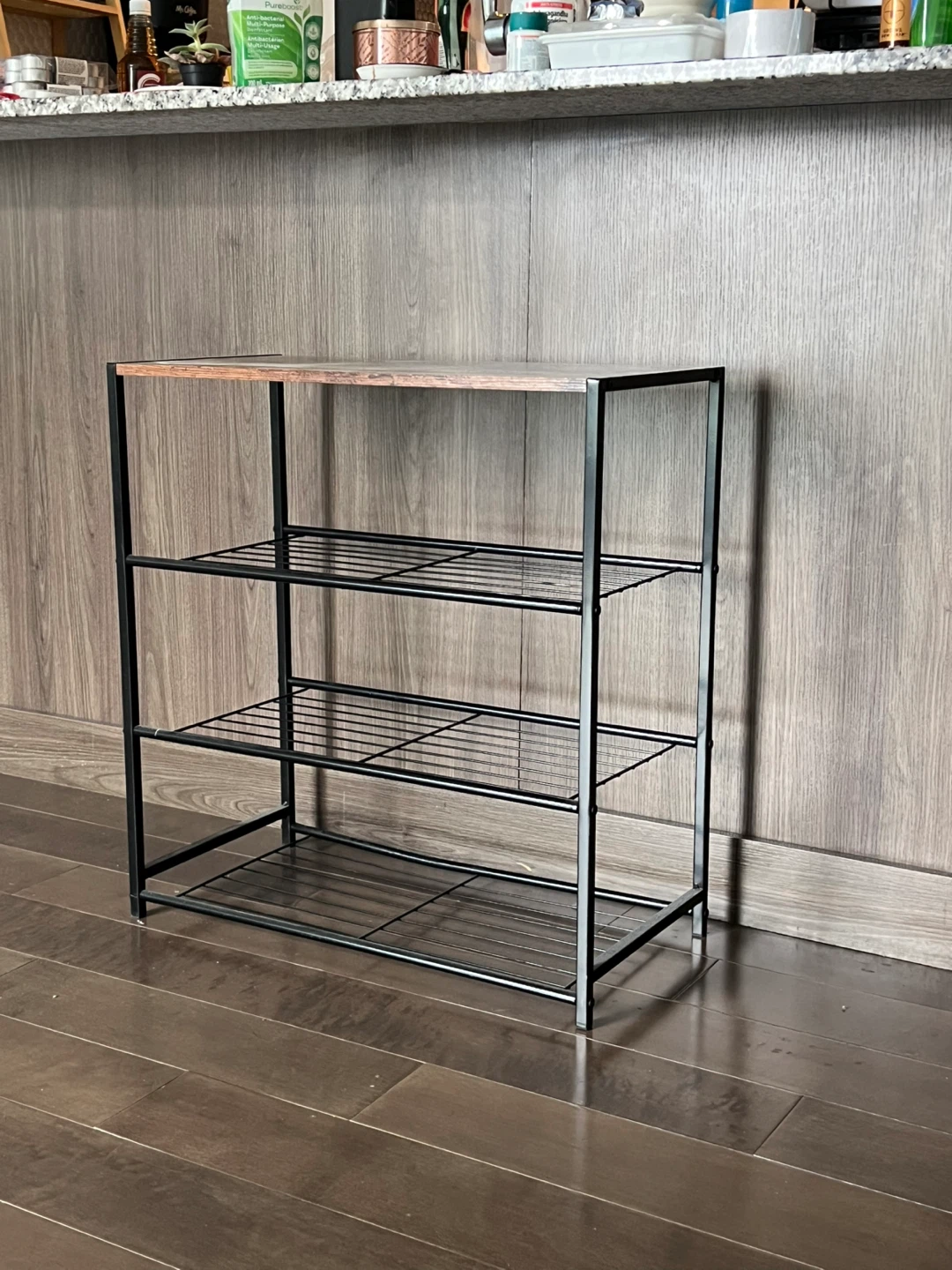 3-Tier Metal Shoe Rack with Wood Top