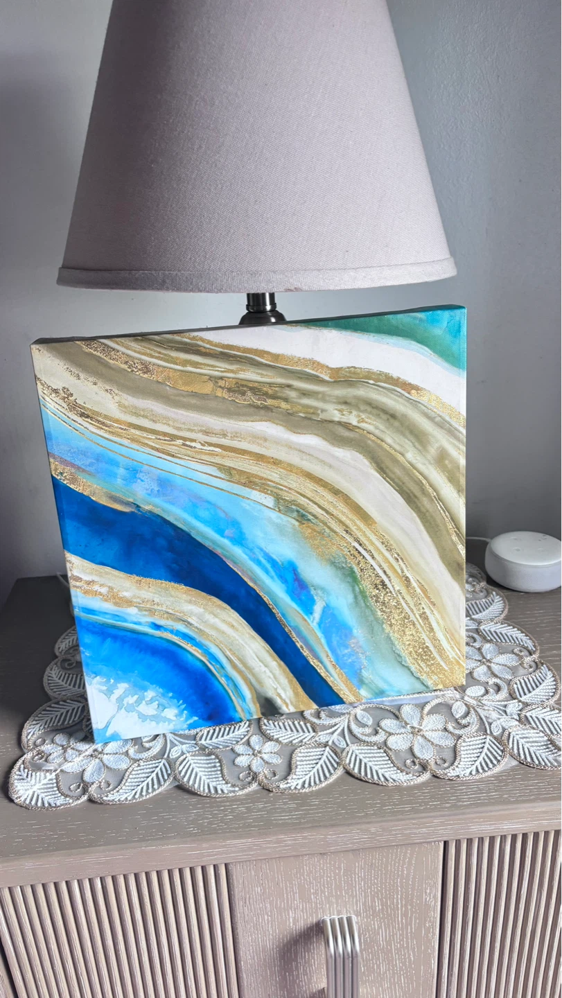 Abstract Blue Gold Swirl Canvas Wall Art - photo 2