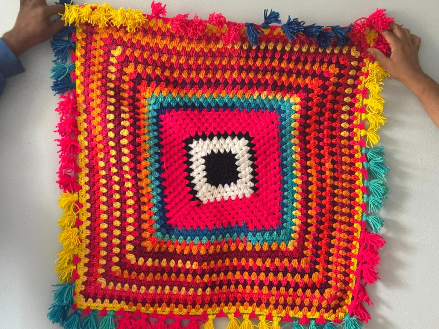 Handmade Crochet Granny Square Throw Pillow Cover Tassel Boho