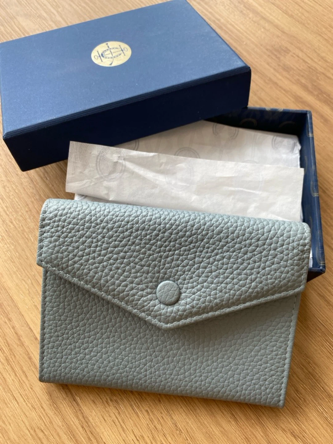 Grey/Blue Leather Card Holder Wallet with Box